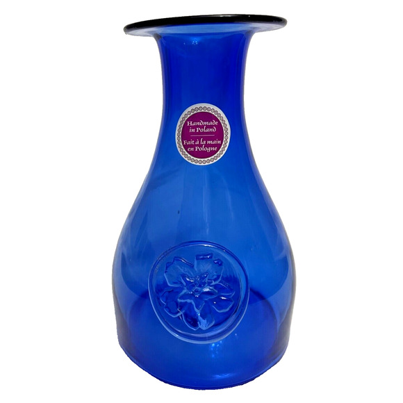 Cobalt Blue Glass Vase and Decanter, Handmade in Poland, 8.75 " tall, New, Rare